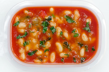 beans soup in plasatic box