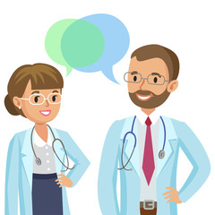 Fototapeta premium Medical team. Two doctors with stethoscopes, man and woman. 