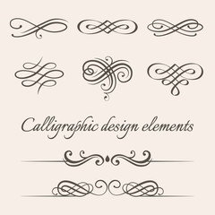 Vector set of calligraphic and page decoration design elements.