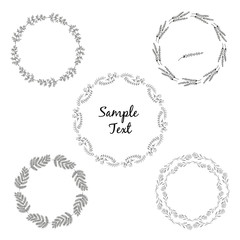 The set of hand drawn vector circular decorative elements for your design. Leaves, swirls, floral elements. For print and web design. Can be used for logo.