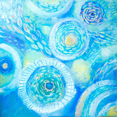 Abstract art painting. Underwater world. Abstract blue hand painted background