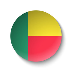 White paper circle with flag of Benin. Abstract illustration
