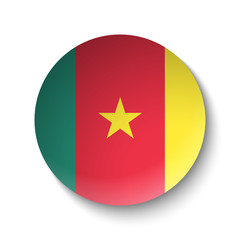 White paper circle with flag of Cameroon. Abstract illustration