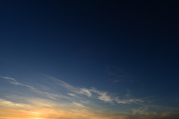 Boundless blue sky on sunset evening