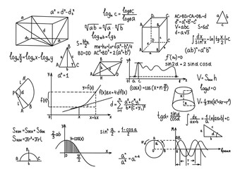 Hand drawn geometry formulas Science knowledge education. - obrazy, fototapety, plakaty