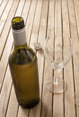 Bottle of white wine left standing to breath
