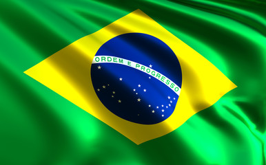 Fototapeta na wymiar Brazilian flag fabric with waves - Bandeira do Brasil