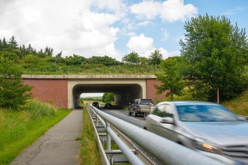 Grünbrücke / Wildbrücke über einen Verkehrsweg zur Vernetzung von Lebensräumen und zum Arten-...