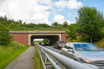 Papier Peint photo Tunnel Grünbrücke / Wildbrücke über einen Verkehrsweg zur Vernetzung von Lebensräumen und zum Arten- und Tierschutz, Mecklenburg-Vorpommern, Deutschland