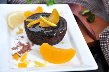 Peach with Chocolate Cake