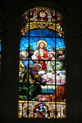 Espagne- Andalousie - Malaga - Cathédrale de l'Incarnation - Vitrail -La cène