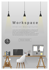 Interior design Modern workspace banner , vector, illustration