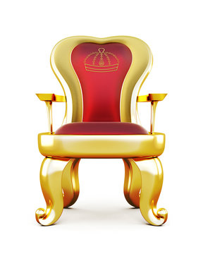 Throne with red velvet upholstery.