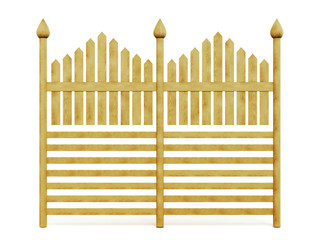 Wooden fence isolated on white background. 3d rendering