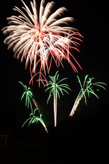 Feuerwerk Nachts in rot und gr&uuml;n