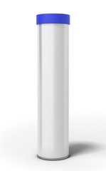 white plastic tube with a blue cap 3d render on a white backgrou