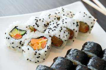 Sushi served on a plate