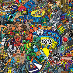 Sports collage on a large brick wall, graffiti
