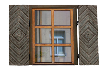 Wooden window with shutters isolated exterior side