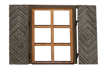 Wooden window with shutters isolated exterior side