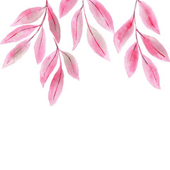 watercolor frame pattern of pink leaves decorative