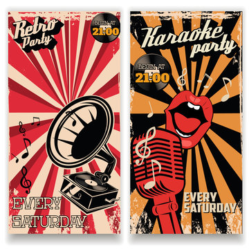 Karaoke vintage party poster and retro party flyers templates.