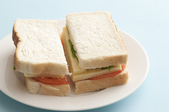 Fresh white bread sandwich on a plate