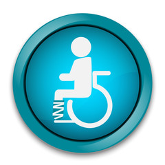 Injury man in bandage and wheelchair sign icon