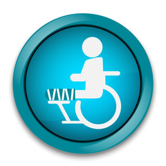 Injury man in bandage and wheelchair sign icon