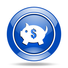 Blue glossy web piggy bank vector icon