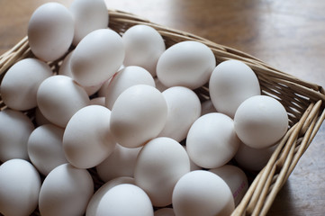 Basket of white chicken eggs