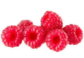 ripe raspberries isolated on white background close up