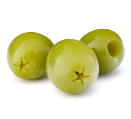 Green olives fruits isolated on white background cutout