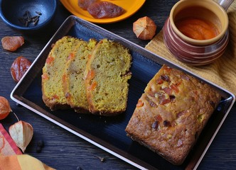 Homemade pumpkin cake with dried apricots.