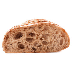 Slice of fresh ciabatta bread isolated on white background cutou