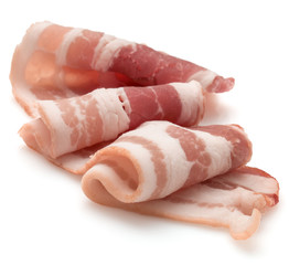 sliced pork bacon isolated on white background cutout