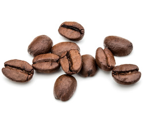 roasted coffee beans isolated in white background cutout