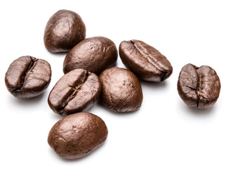 roasted coffee beans isolated in white background cutout
