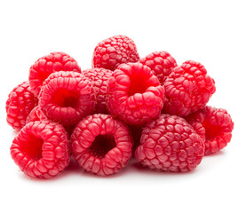 ripe raspberries isolated on white background close up