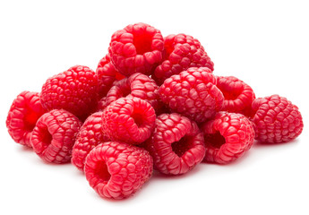 ripe raspberries isolated on white background close up