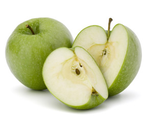 Green sliced apple isolated on white background cutout