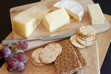Variety of cheese on a cheeseboard