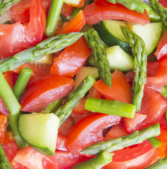 Vegetable salad with asparagus and tomatoes
