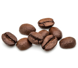 roasted coffee beans isolated in white background cutout