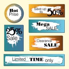 Set of sale, discount stickers and banners. Hot price , Limited time only, Mega Sale