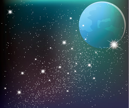 Stars in the sky with moon. Vector background.