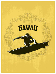 hawaiian surf banner with rider jumping