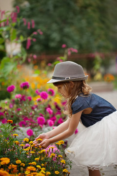 beautiful girl in flowers park