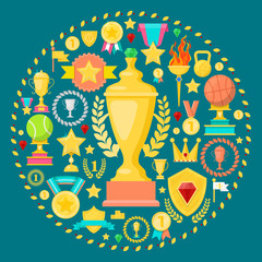 Fototapeta na wymiar Awards and Trophy Icons with Cup Medal Prize. Winner Champion Concept. Vector illustration