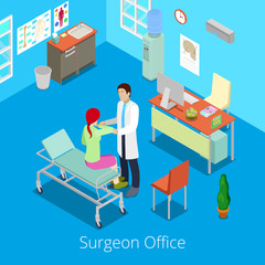 Isometric Surgeon Office with Doctor Examinating Patient. Vector illustration